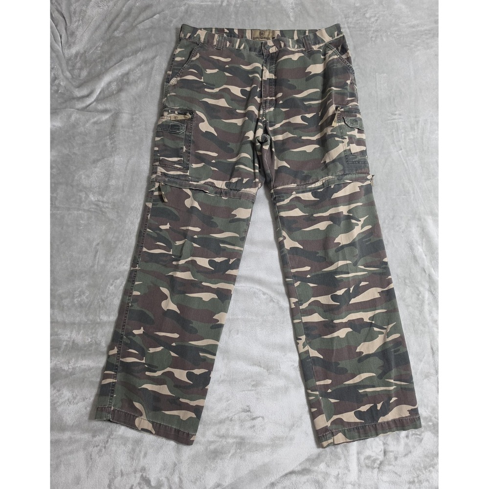 Game Winner Cargo Pants Mens XL Green Camo Convertible Zip Off Utility Hunting